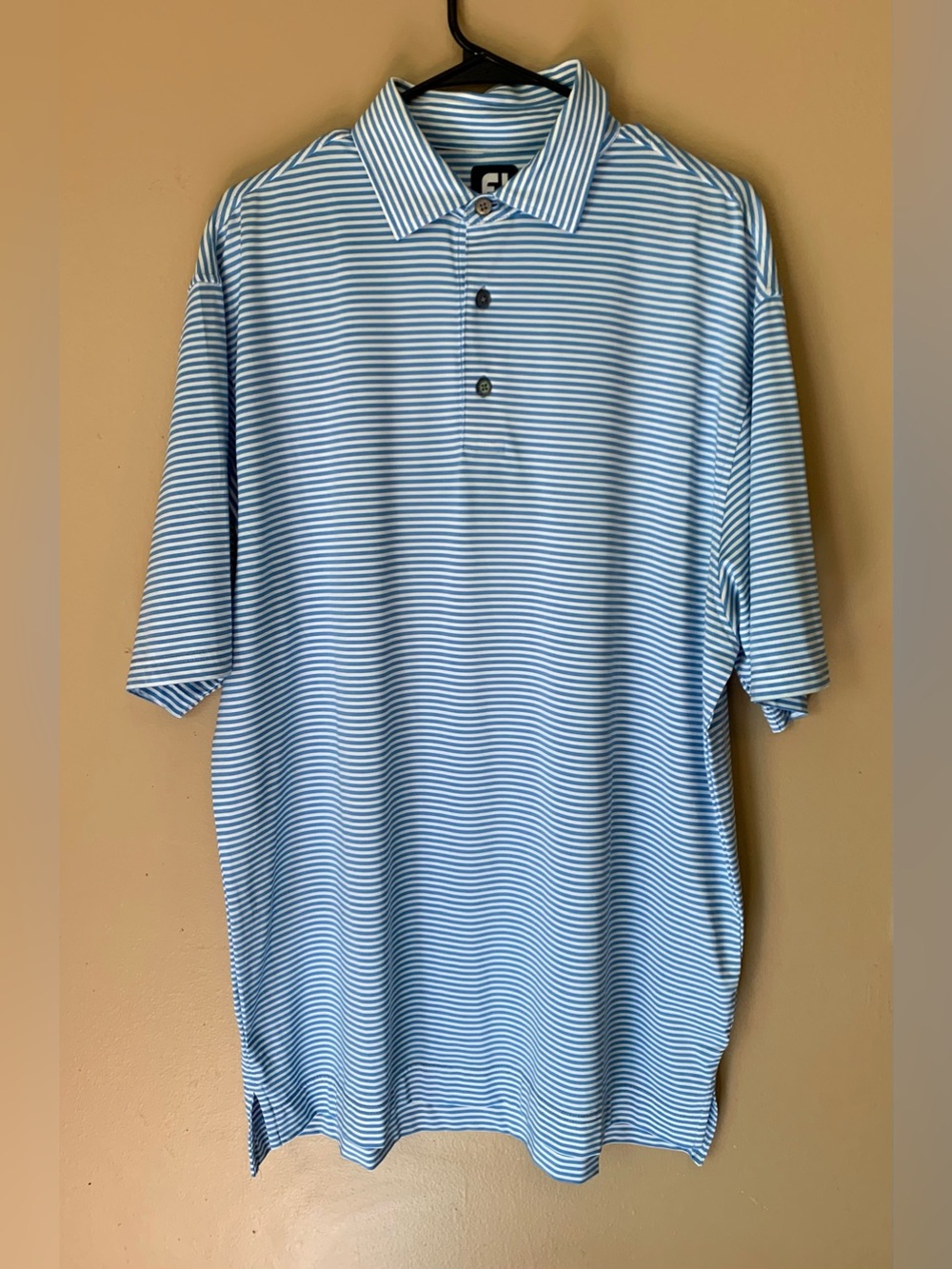 FootJoy Men's Short Sleeve Polo Golf Shirt Size L White Blue Striped Large